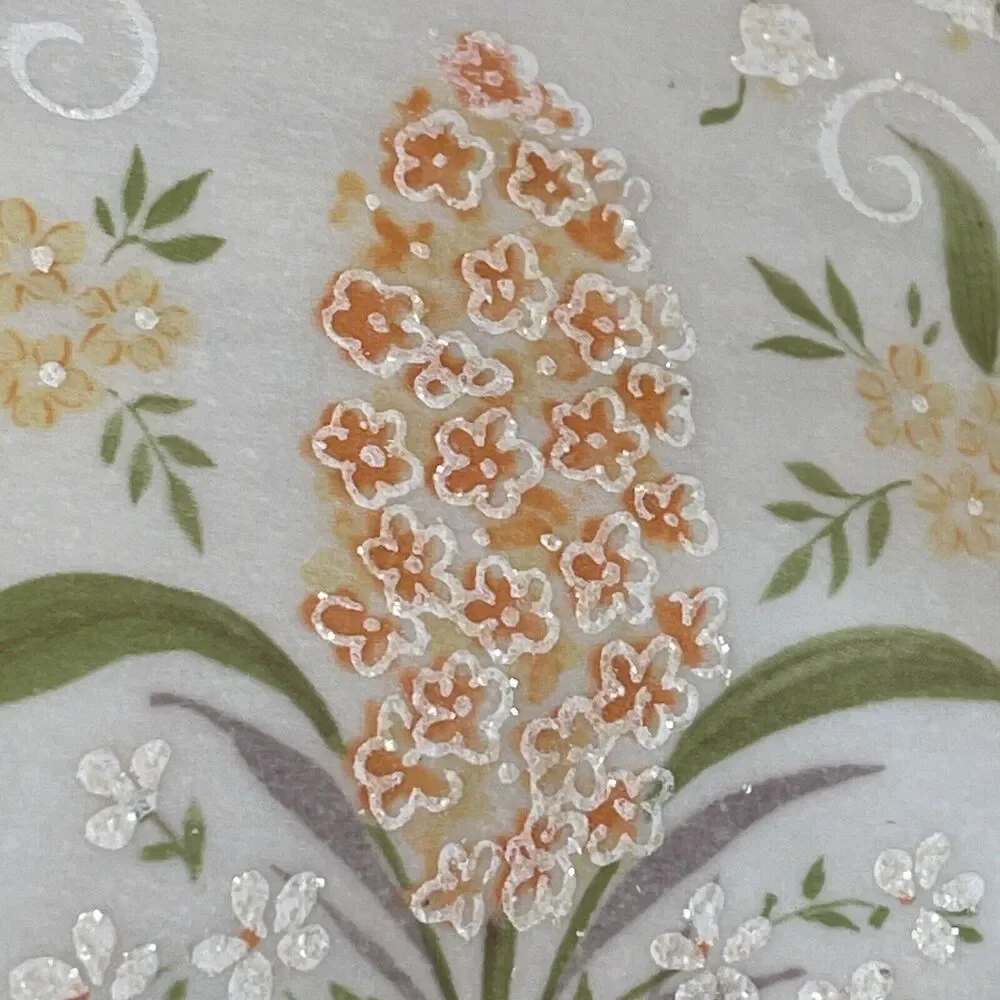 Vtg Buzza Cardozo Rabbit Parchment Easter Spring Die Cut Glitter Greeting Card